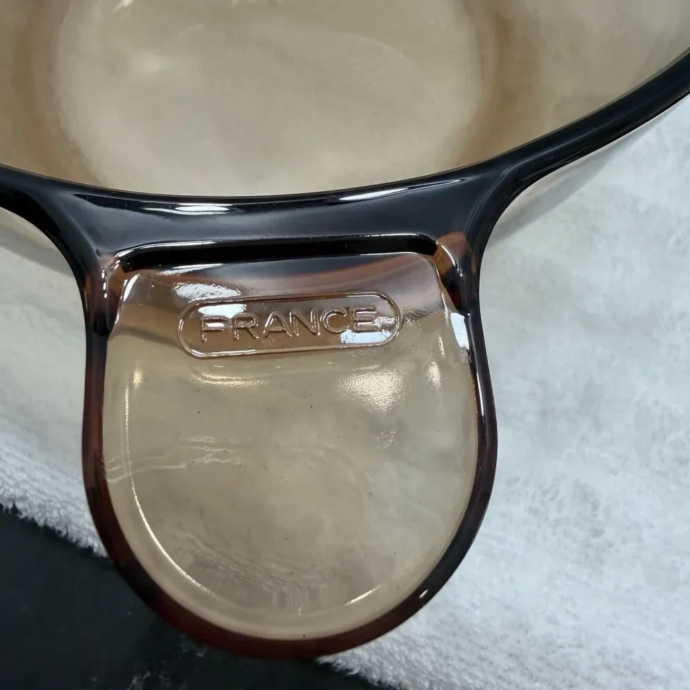 Vintage Vision Corning Amber Covered Casserole Baking Dish w/ Flat Lid France